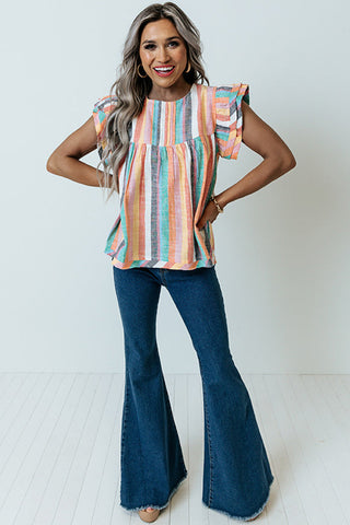 Multicolor Striped Blouse with Ruffle Sleeves