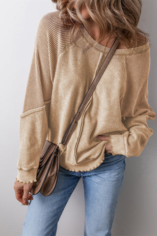 Waffle Patchwork Sweatshirt Exposed Seams - 4 Colors