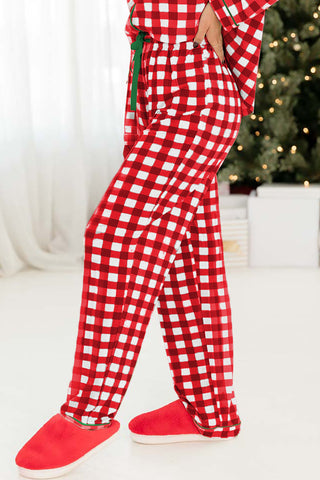 Check Shirt and Drawstring Pants PJ Set