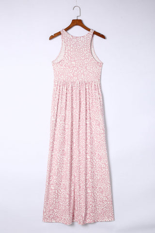Rose Pink Leopard Pocketed Maxi Tank Dress - Alleure