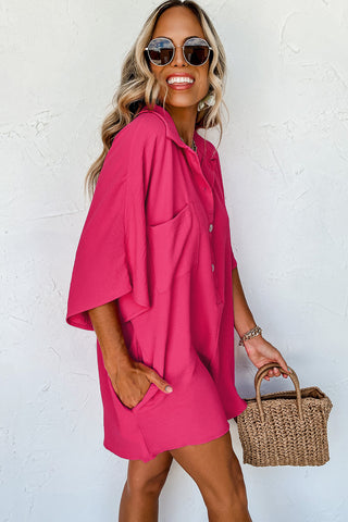 Romper Short Sleeves Collar Button Front - 4 Colors