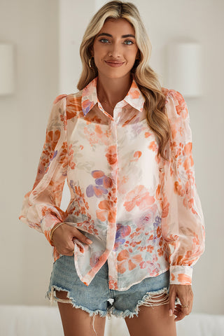 Floral Print Balloon Sleeve Loose Blouse