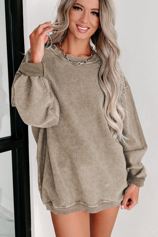 Ribbed Knit Round Neck Sweatshirt - 6 Colors