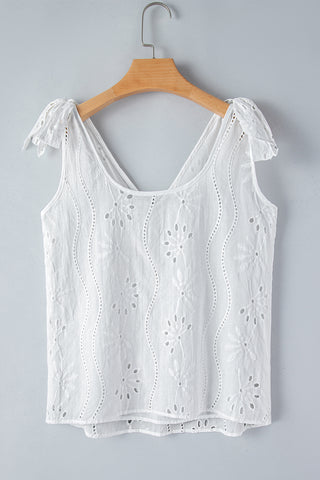 Embroidered V Neck Top Knotted Straps - 2 Colors