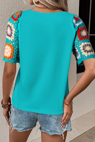 Boho T Shirt Crochet Sleeves- 6 Colors