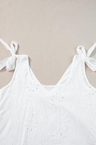Embroidered V Neck Top Knotted Straps - 2 Colors