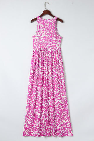 Rose Pink Leopard Pocketed Maxi Tank Dress - Alleure