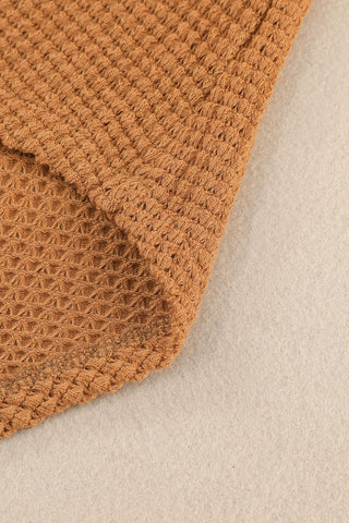 Brown Pocket Buttons Front Waffle Knit Shacket