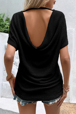 Waffle Knit Top Draped Back - 2 Colors