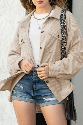 Beige Corduroy Ribbed Shacket