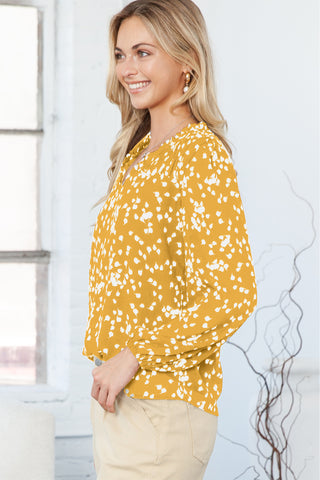Yellow Boho Crinkled Blouse with Frill Neckline