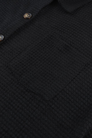 Brown Pocket Buttons Front Waffle Knit Shacket