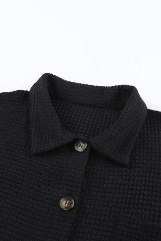 Brown Pocket Buttons Front Waffle Knit Shacket