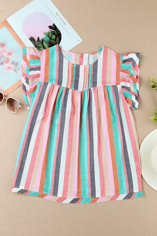 Multicolor Striped Blouse with Ruffle Sleeves