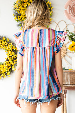 Multicolor Striped Blouse with Ruffle Sleeves