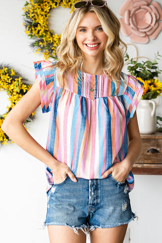 Multicolor Striped Blouse with Ruffle Sleeves