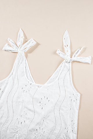 Embroidered V Neck Top Knotted Straps - 2 Colors