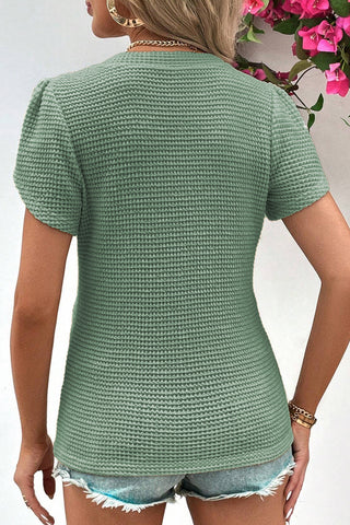 Tulip Sleeve V Neck Waffle Knit - 3 Colors