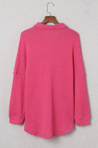 Brown Pocket Buttons Front Waffle Knit Shacket