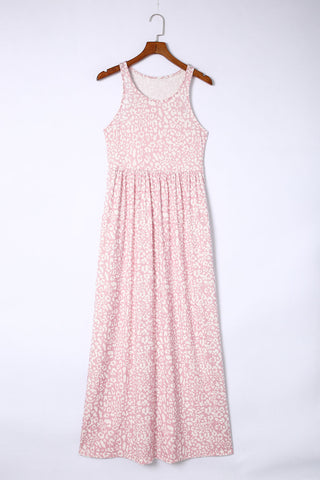Rose Pink Leopard Pocketed Maxi Tank Dress - Alleure