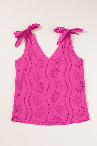 Embroidered V Neck Top Knotted Straps - 2 Colors
