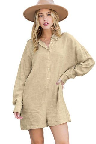 Beige Long Sleeve Shorts Romper