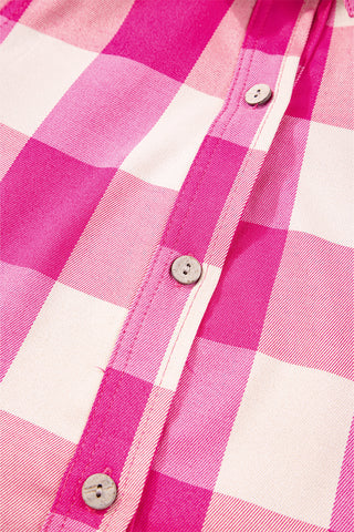 Short Shirt Dress Pink Plaid Long Sleeves