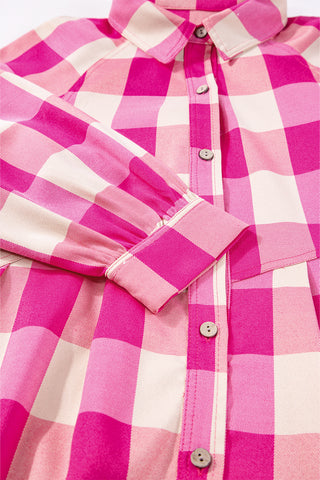 Short Shirt Dress Pink Plaid Long Sleeves