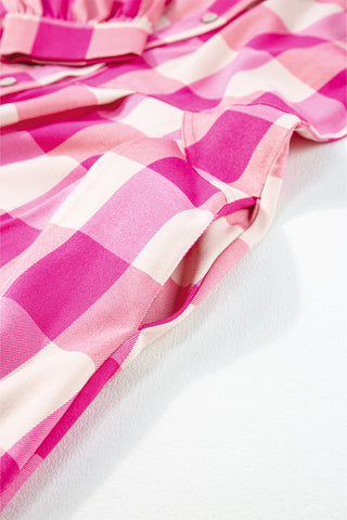 Short Shirt Dress Pink Plaid Long Sleeves