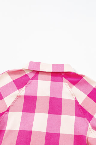 Short Shirt Dress Pink Plaid Long Sleeves
