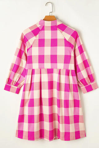 Short Shirt Dress Pink Plaid Long Sleeves