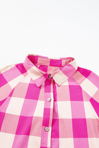 Short Shirt Dress Pink Plaid Long Sleeves