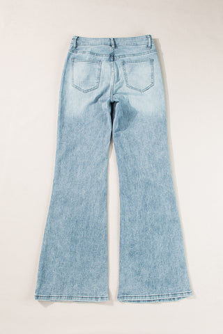 Blue Acid Wash Flared Leg Jeans