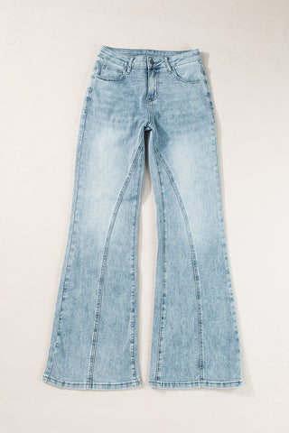 Blue Acid Wash Flared Leg Jeans