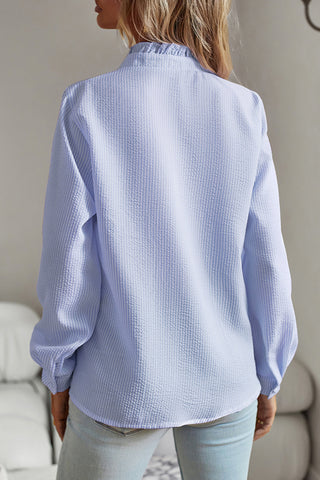 Sky Blue Ruffled Long Sleeve Shirt