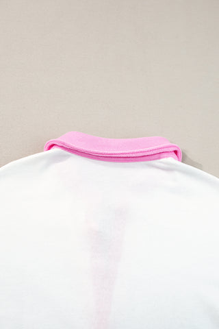 White Stripe Colorblock Sleeve Collared Short Dress