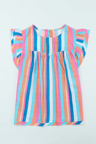 Multicolor Striped Blouse with Ruffle Sleeves