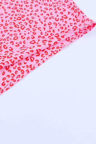 Pink Keyhole Short Sleeve Casual Leopard Print Dress - Alleure
