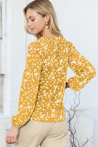 Yellow Boho Crinkled Blouse with Frill Neckline
