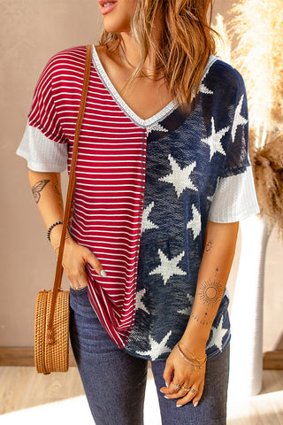 Stripes & Stars V Neck Short Sleeve Knit - 2 Color Variations