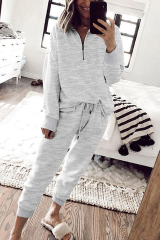 Half Zip Top & Drawstring Pants Loungewear Set - 2 Colors
