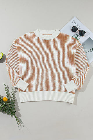 Striped Contrast Trim Loose Sweater - 4 Colors