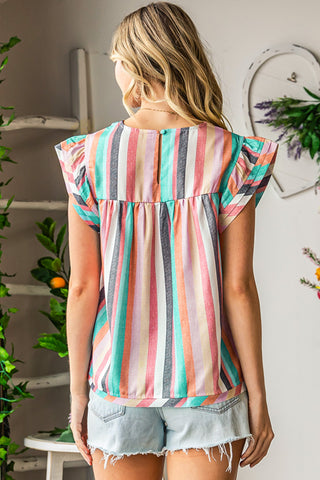 Multicolor Striped Blouse with Ruffle Sleeves
