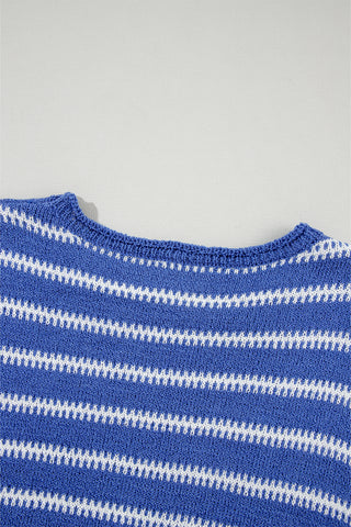 Loose Fit Striped Round Neck Drop Shoulder Sweater - 4 Colors