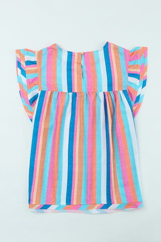 Multicolor Striped Blouse with Ruffle Sleeves
