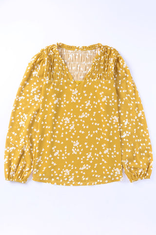 Yellow Boho Crinkled Blouse with Frill Neckline