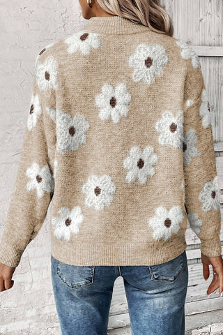 Vintage 60s Floral Pattern Sweater Half Zip Collar - 4 Colors