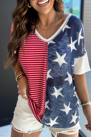 Stripes & Stars V Neck Short Sleeve Knit - 2 Color Variations