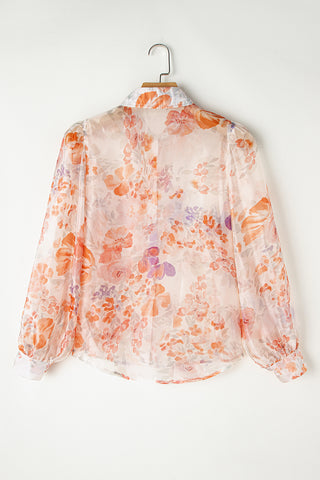 Floral Print Balloon Sleeve Loose Blouse