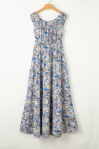 Pink Boho Paisley Print Off Shoulder Maxi Dress - Alleure